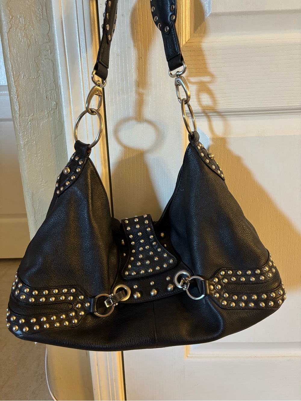 babee d Studded Black Leather Shoulder Bag